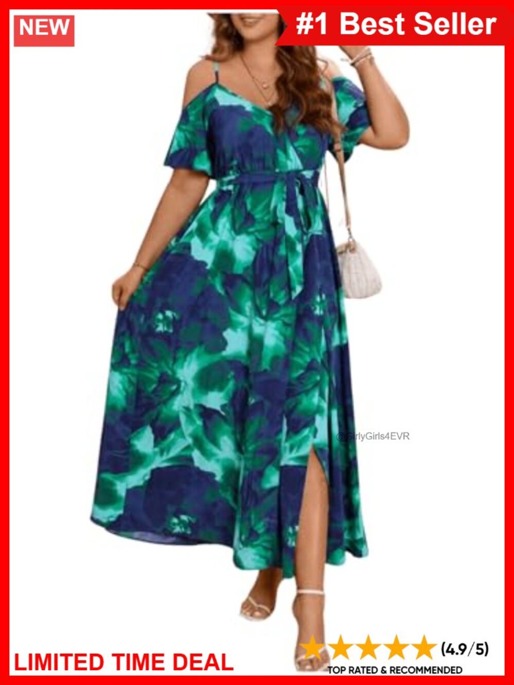 Plus Size Cold Shoulder Split Thigh Maxi Dress